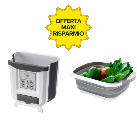 Set di Cestino Rifiuti Pieghevole + Tagliere Multifunzione