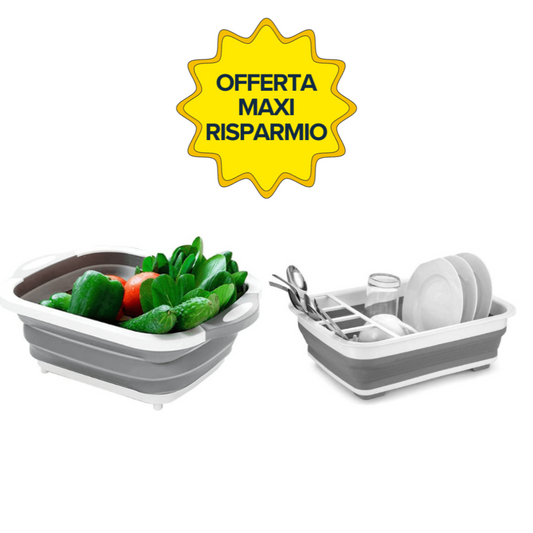 Set di 1 Scolapiatti Pieghevole + 1 Tagliere Multifunzione