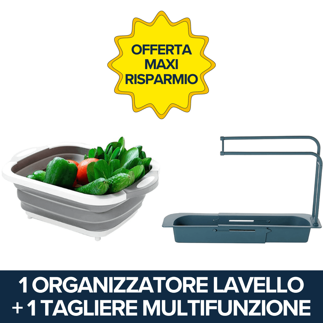 Set di 1 Organizzatore Lavello + 1 Tagliere Multifunzione