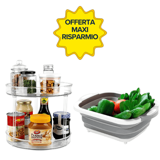 Set di Organizer Rotante per Spezie + Tagliere Multifunzione